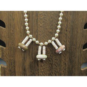 24" Sterling Silver Faux Pearl With Shells And Stones Necklace Vintage